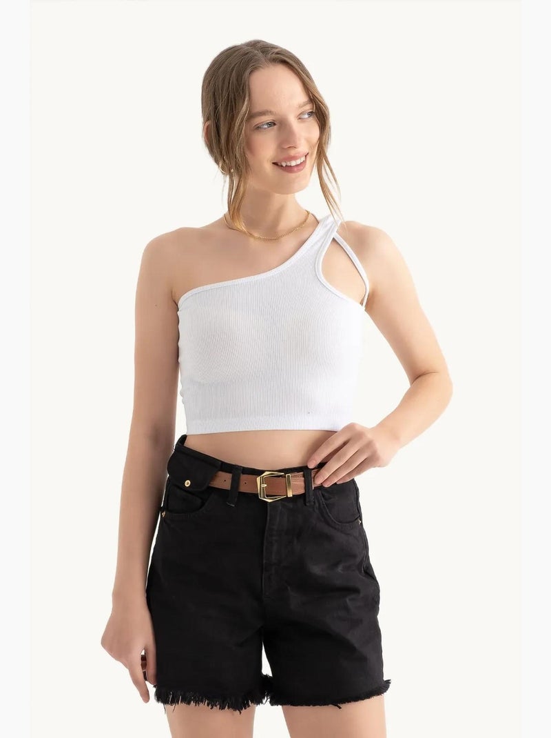 Top smanicato monospalla basic corto hiccup Bianco - Kiabi