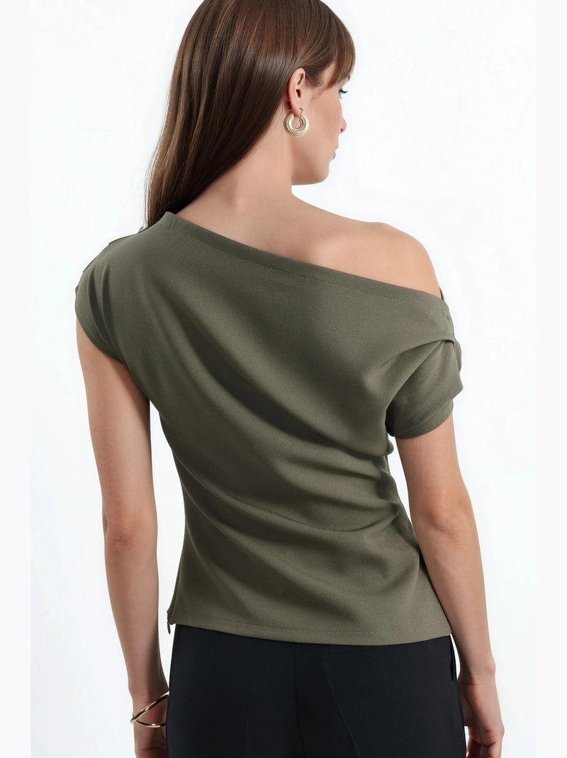 Top smanicato monospalla plissettato hiccup Cachi - Kiabi