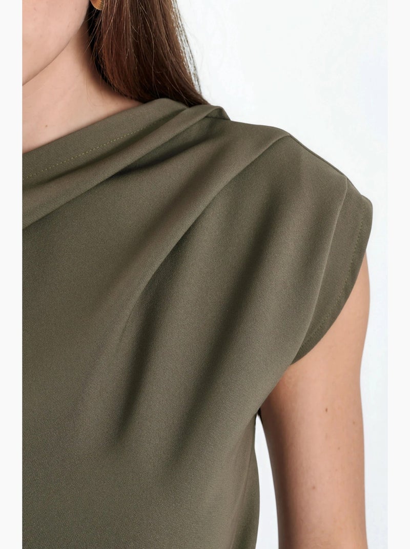 Top smanicato monospalla plissettato hiccup Cachi - Kiabi