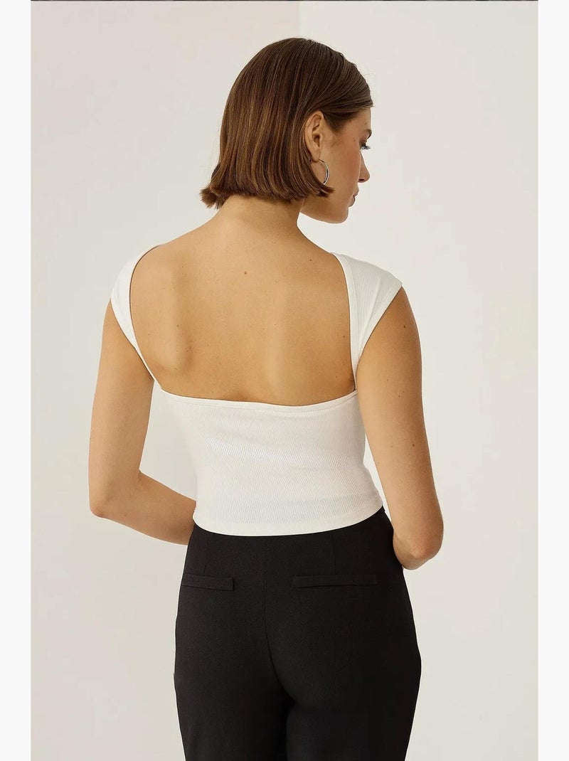 Top smanicato schiena scoperta corto hiccup Bianco - Kiabi