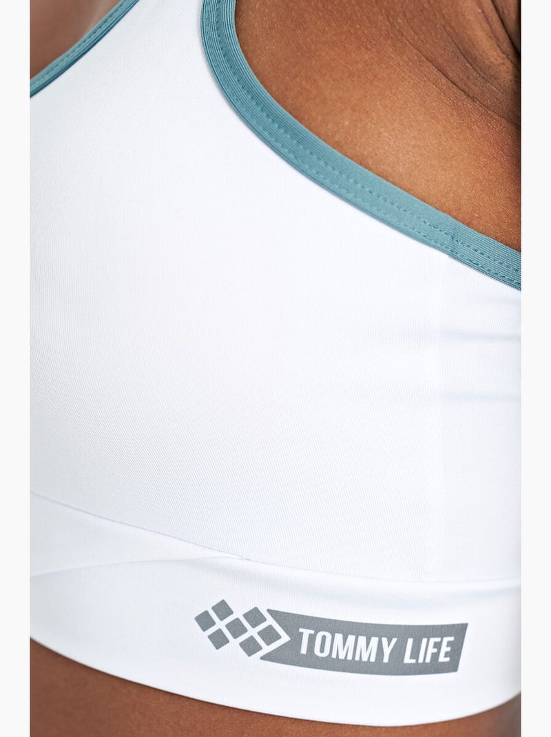 Top sportivo crop aderente senza maniche tommy Bianco Blu - Kiabi
