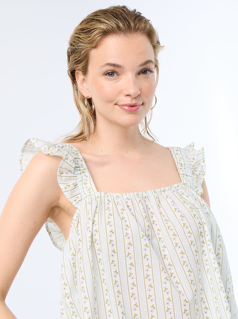 Top stampato con spalline a balze Blu - Kiabi