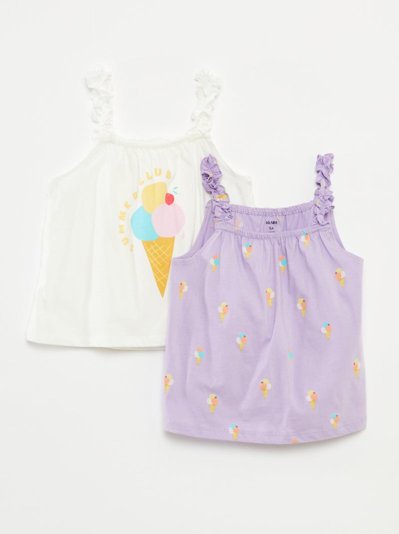 Top stampato con spalline con volant BEIGE - Kiabi