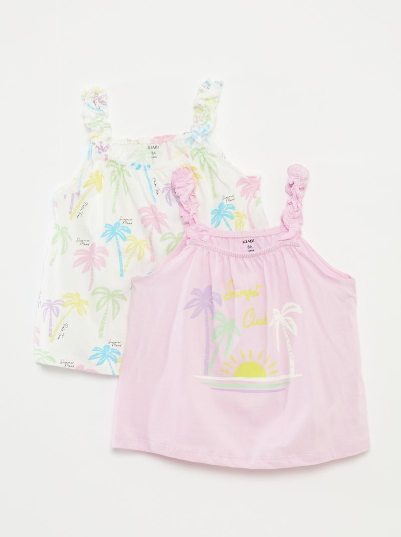 Top stampato con spalline con volant ROSA - Kiabi