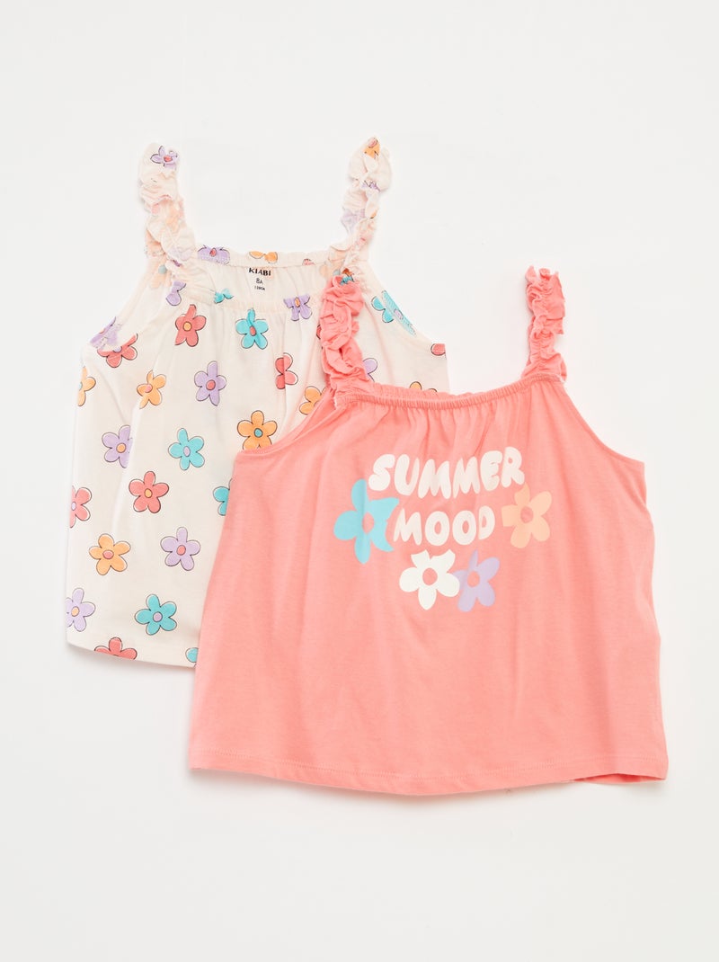 Top stampato con spalline con volant ROSA - Kiabi