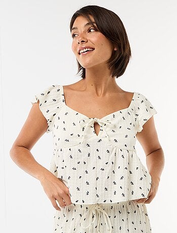 Top stampato in maglia stropicciata