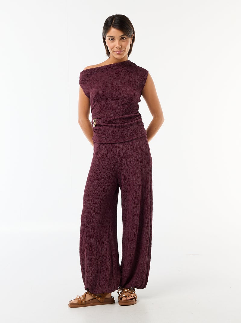 Top stretch asimmetrico a tinta unita senza maniche Viola - Kiabi