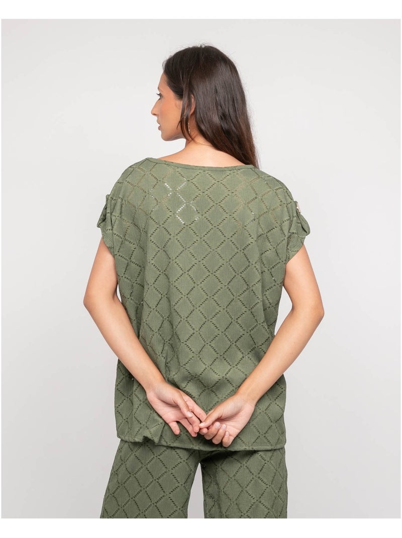 Top traforato a maniche corte FAVEUR Cachi - Kiabi