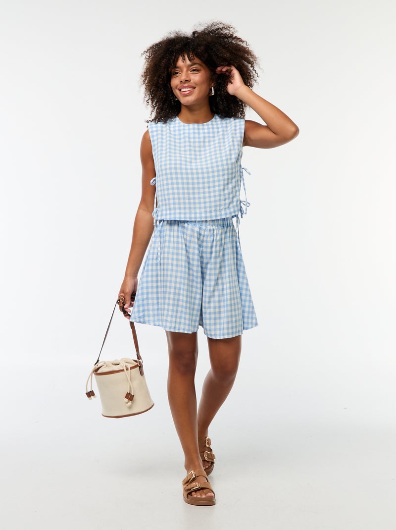 Top vichy con spalline Blu - Kiabi