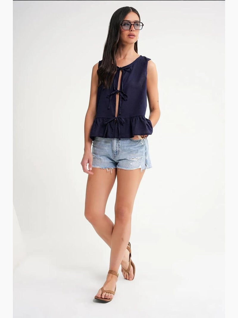 Top volant fiocco davanti mixray Blu marino - Kiabi
