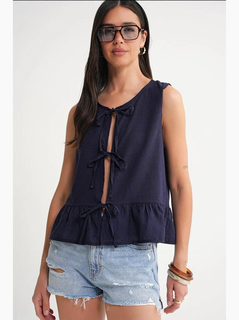 Top volant fiocco davanti mixray Blu marino - Kiabi