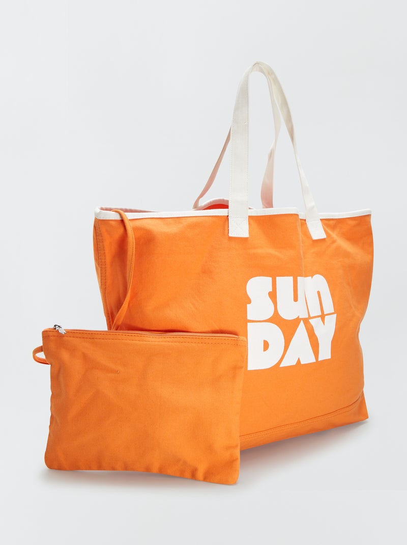 Tote bag da spiaggia + pochette ARANCIONE - Kiabi