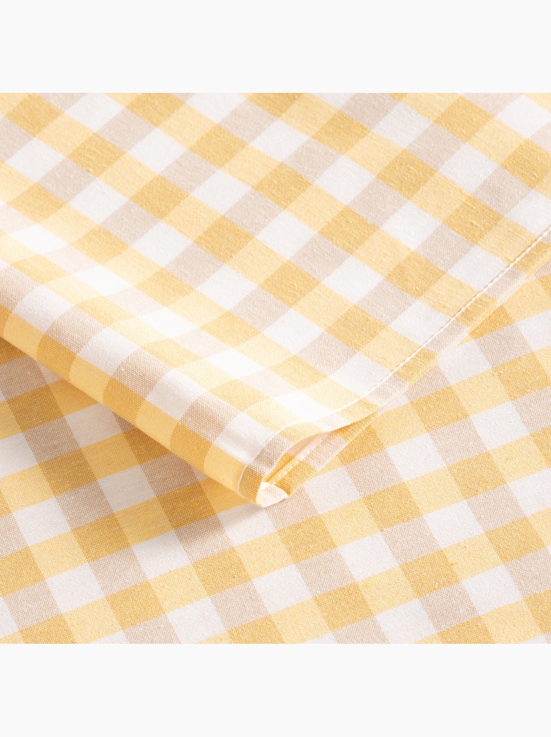 Tovaglia antimacchia a quadri vichy. Cotone tessuto, effetto naturale - Gamusi. Giallo - Kiabi