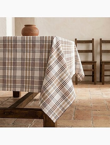 Tovaglia antimacchia con motivo tartan, tatto e caduta naturale - Gamusi.