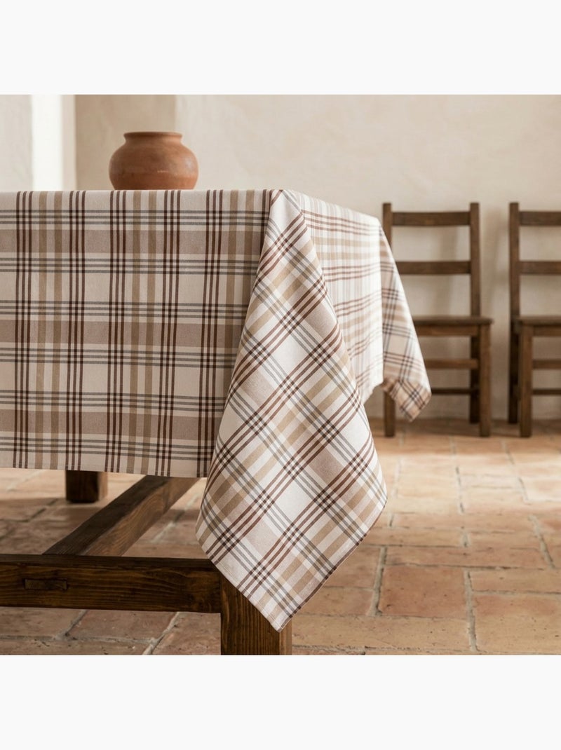 Tovaglia antimacchia con motivo tartan, tatto e caduta naturale - Gamusi. Sabbia - Kiabi