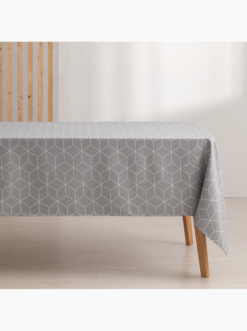 Tovaglia antimacchia con tessuto strutturato, motivo geometrico - Gamusi. Grigio - Kiabi