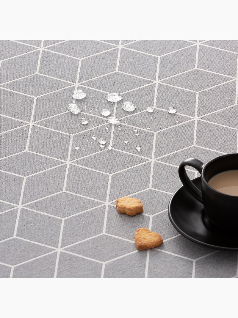 Tovaglia antimacchia con tessuto strutturato, motivo geometrico - Gamusi. Grigio - Kiabi