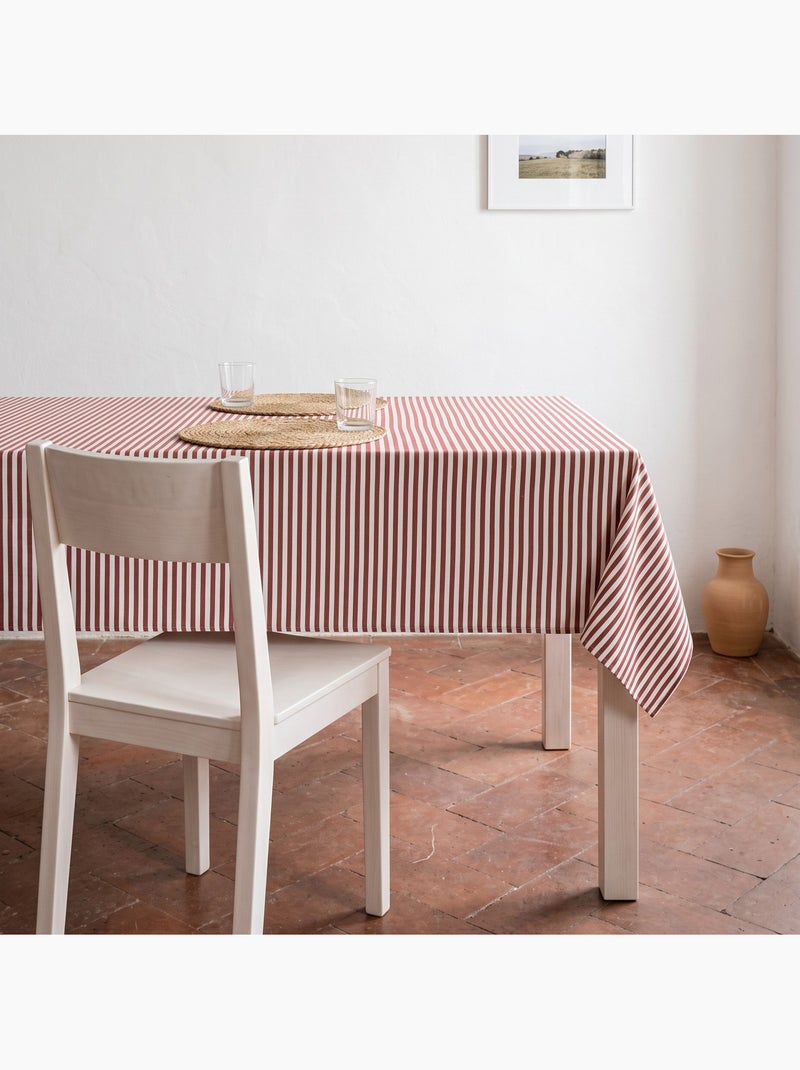 Tovaglia antimacchia in cotone a righe sottili - gamusi. Terracotta - Kiabi