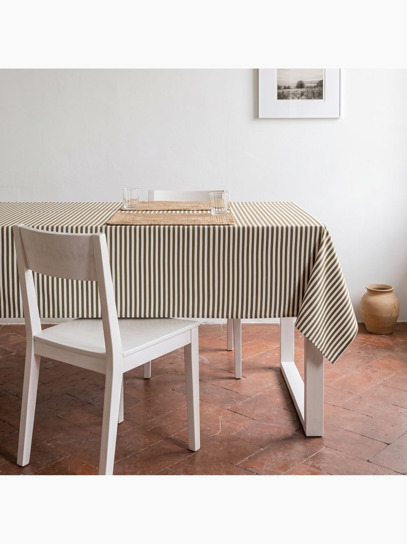 Tovaglia antimacchia in cotone a righe sottili - gamusi. Tortora - Kiabi