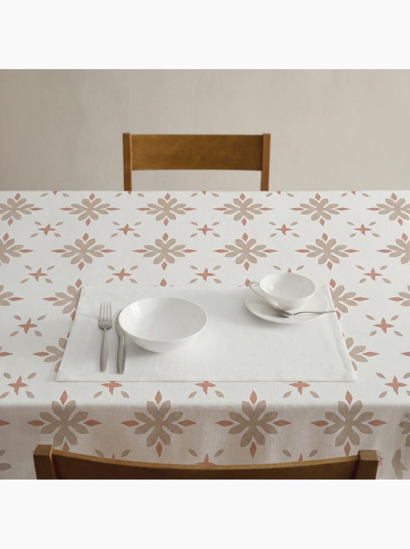 Tovaglia antimacchia stampata in stile mediterraneo, motivo geometrico floreale - Gamusi Mattone - Kiabi