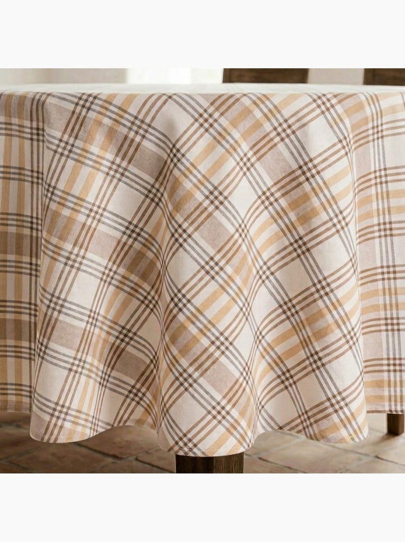 Tovaglia antimacchia tonda con motivo tartan, tatto e caduta naturale - Gamusi. Beige - Kiabi