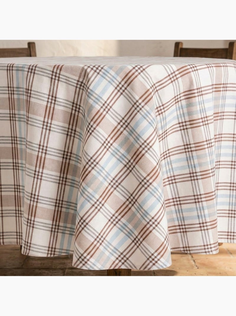 Tovaglia antimacchia tonda con motivo tartan, tatto e caduta naturale - Gamusi. Blu - Kiabi