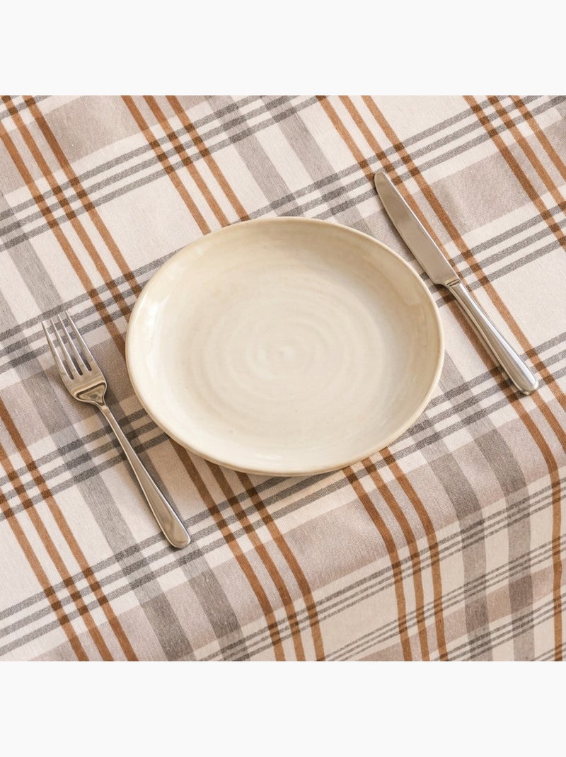 Tovaglia antimacchia tonda con motivo tartan, tatto e caduta naturale - Gamusi. Cammello - Kiabi
