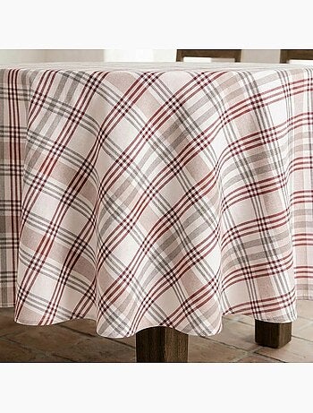 Tovaglia antimacchia tonda con motivo tartan, tatto e caduta naturale - Gamusi.
