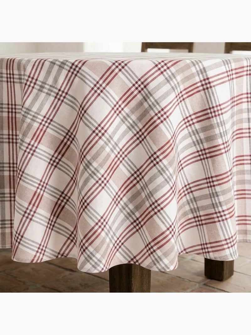 Tovaglia antimacchia tonda con motivo tartan, tatto e caduta naturale - Gamusi. Grigio - Kiabi