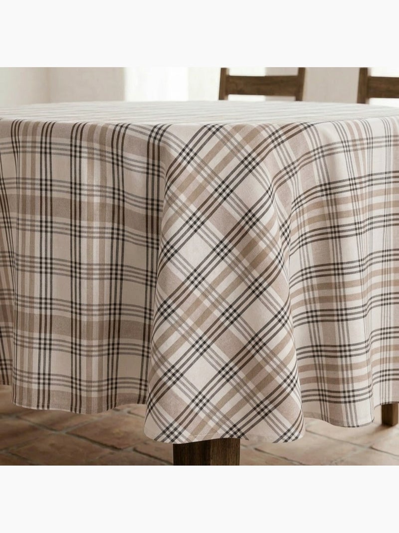 Tovaglia antimacchia tonda con motivo tartan, tatto e caduta naturale - Gamusi. Lino - Kiabi