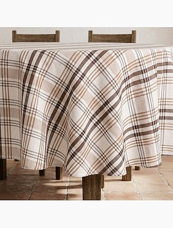 Tovaglia antimacchia tonda con motivo tartan, tatto e caduta naturale - Gamusi.