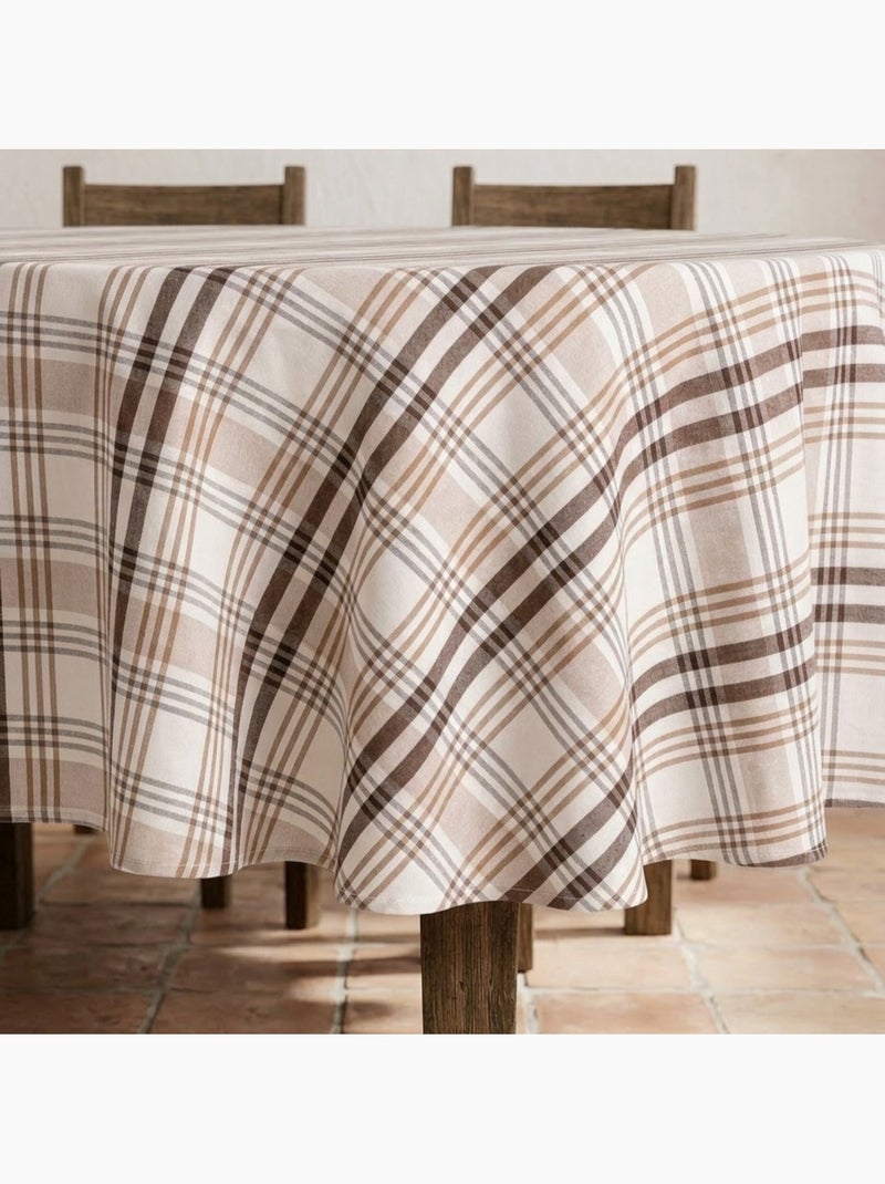 Tovaglia antimacchia tonda con motivo tartan, tatto e caduta naturale - Gamusi. Marrone cioccolato - Kiabi