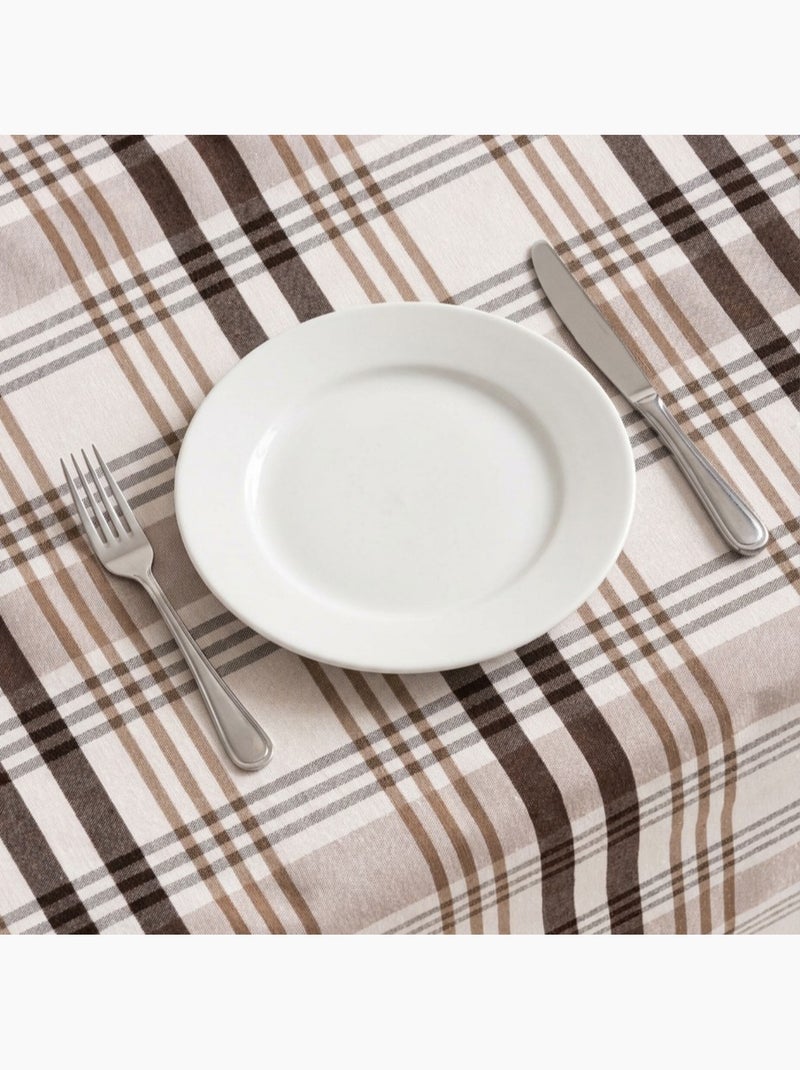 Tovaglia antimacchia tonda con motivo tartan, tatto e caduta naturale - Gamusi. Marrone cioccolato - Kiabi