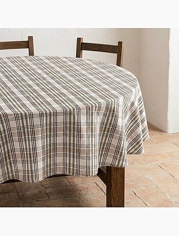 Tovaglia antimacchia tonda con motivo tartan, tatto e caduta naturale - Gamusi.
