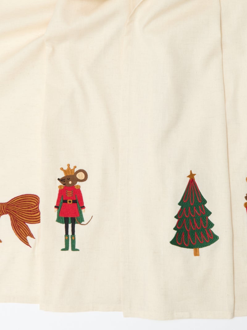 Tovaglia da tavola ricamata Natale in cotone e lino 150x150 cm Beige - Kiabi