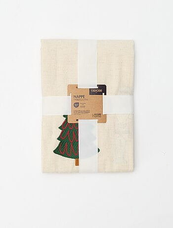 Tovaglia da tavola ricamata Natale in cotone e lino 150x200