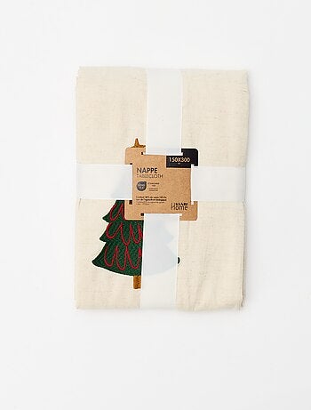 Tovaglia da tavola ricamata Natale in cotone e lino 150x300 cm