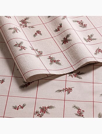 Tovaglia natalizia effetto lino naturale con stampa a quadri - gamusi.