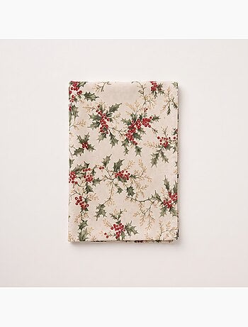 Tovaglia natalizia effetto lino naturale con stampa agrifoglio - gamusi.
