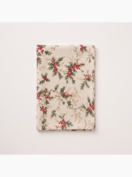 Tovaglia natalizia effetto lino naturale con stampa agrifoglio - gamusi. - Kiabi Tovaglia natalizia effetto lino naturale con stampa agrifoglio - gamusi. - Kiabi