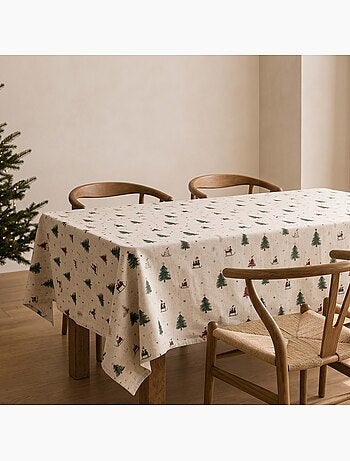 Tovaglia natalizia effetto lino naturale con stampa alpina - gamusi.