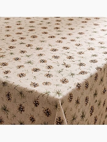 Tovaglia natalizia effetto lino naturale con stampa di pini - gamusi.