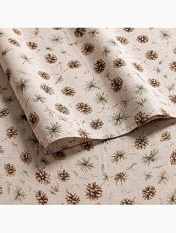 Tovaglia natalizia effetto lino naturale con stampa di pini - gamusi.