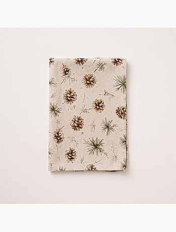 Tovaglia natalizia effetto lino naturale con stampa di pini - gamusi.