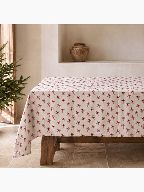 Tovaglia natalizia effetto lino naturale con stampa fiocchi - gamusi. - Kiabi Tovaglia natalizia effetto lino naturale con stampa fiocchi - gamusi. - Kiabi