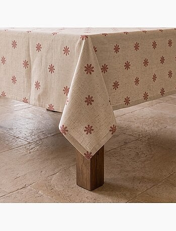 Tovaglia natalizia effetto lino naturale con stampa fiocchi di neve - gamusi.