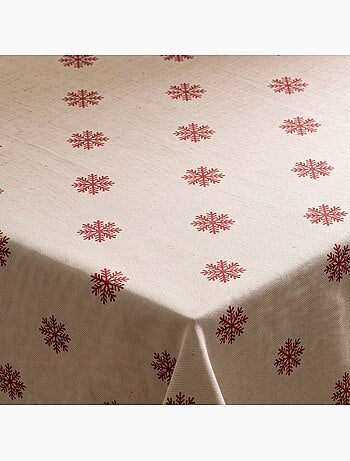 Tovaglia natalizia effetto lino naturale con stampa fiocchi di neve - gamusi.