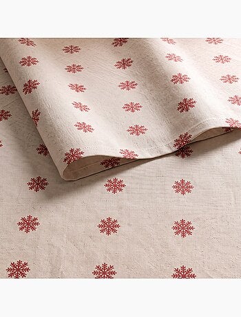 Tovaglia natalizia effetto lino naturale con stampa fiocchi di neve - gamusi.