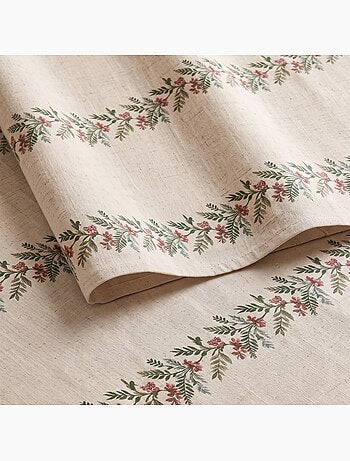 Tovaglia natalizia effetto lino naturale con stampa ghirlanda natalizia - gamusi.