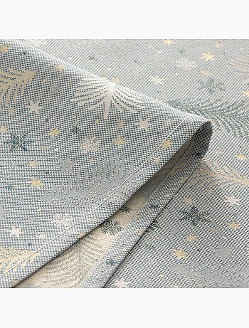 Tovaglia natalizia in cotone, abeti e stelle dorati in rilievo - gamusi